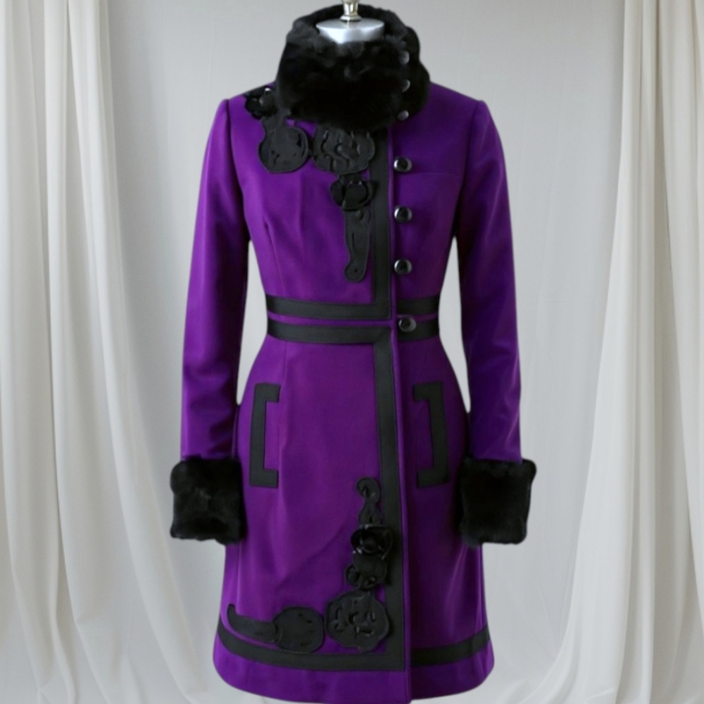 Wool Fur Embroidered Russian Doll Coat Vintage Anthropologie Tracy Reese